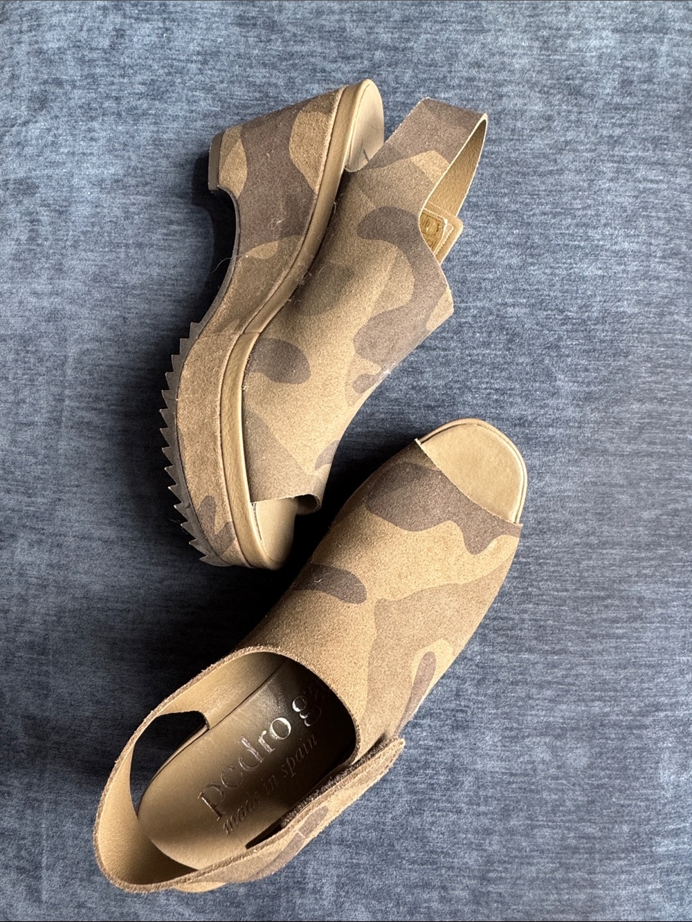 Pedro Garcia Tan & Brown Camo Suede Wedge Mules